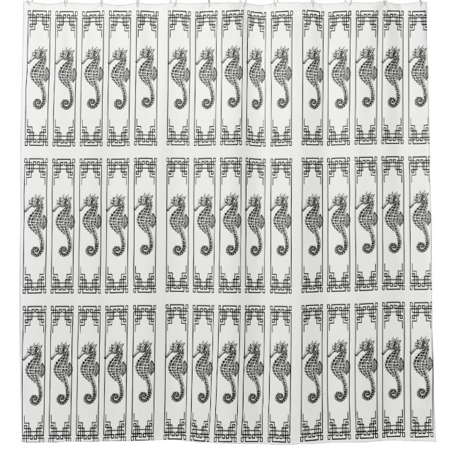 Cortina De Ducha Caballo de mar negro y blanco - Ilustracion gráfic (Anverso)