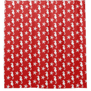 Cortina De Ducha Caballo de mar y pez estrella - rojo y blanco de c