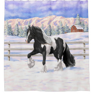 Cortina De Ducha Caballo de Vanner de Black Pinto Piebald Gypsy