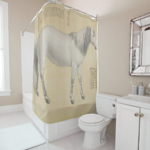 Cortina De Ducha Caballo Gris Pío - Arte Chino Antiguo y Refinado