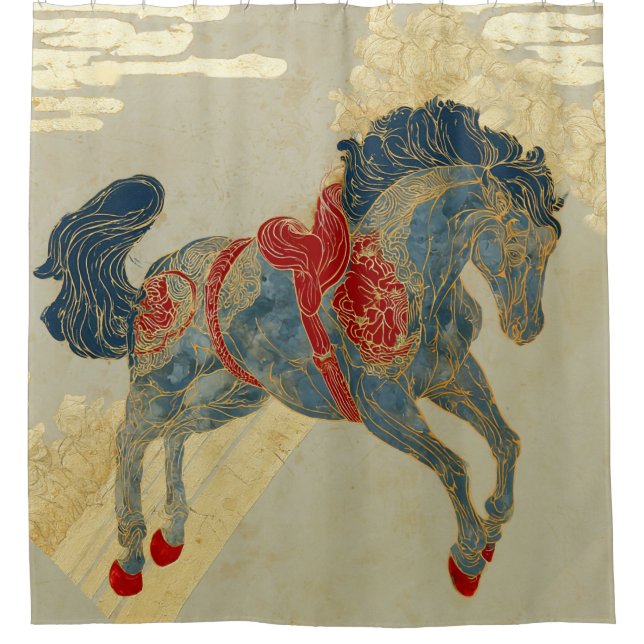 Cortina De Ducha Caballo Real Azul Ornate  (Anverso)