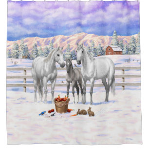 Cortina De Ducha Caballos De Cuarzo De Gris De Ropa Blanca En Una G