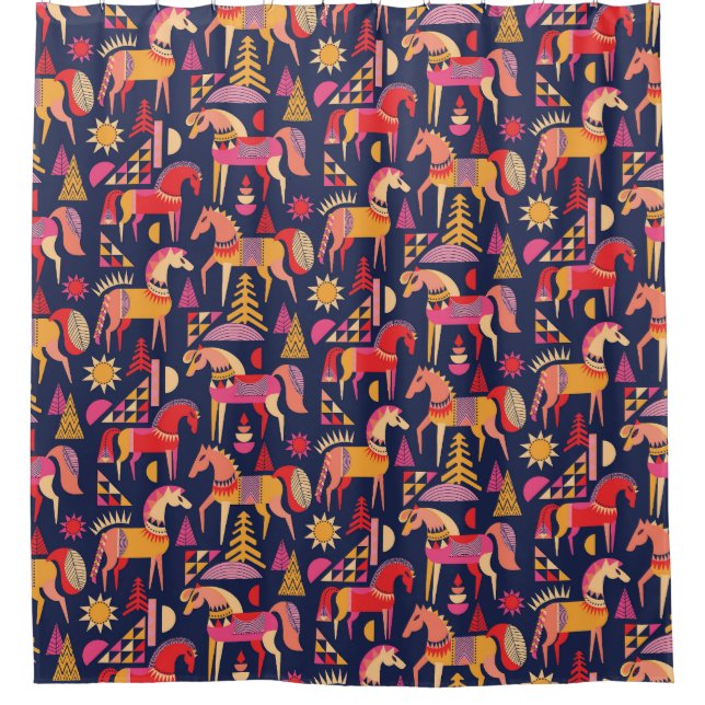 Cortina De Ducha Caballos escandinavos: Diseño Decorativo y Seamles (Anverso)