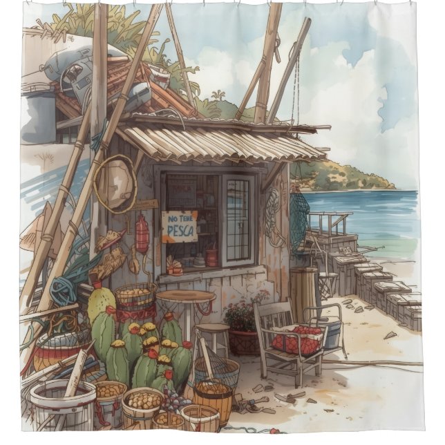 Cortina De Ducha cabaña de pescado de Bonaire (Anverso)