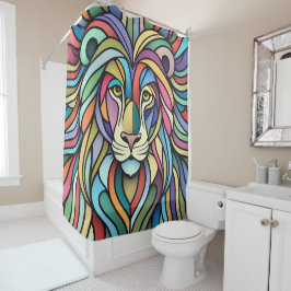 Cortina De Ducha Cabeza de león colorida detallada