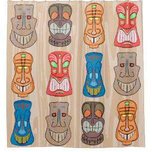 Cortina De Ducha Cabeza hawaiana de Tiki del dibujo animado de la