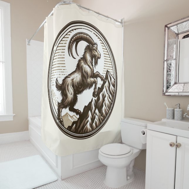 Cortina De Ducha Cabra Montés Escalando Cumpleaños Capricornio Zodi (In situ)