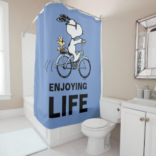 Cortina De Ducha Cacahuetes   Bicicleta Snoopy & Woodstock