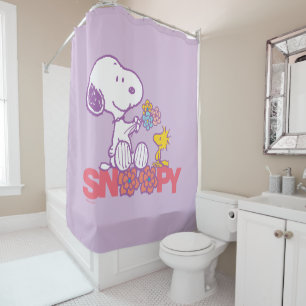 Cortina De Ducha Cacahuetes   Flores Snoopy & Woodstock