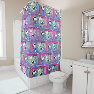 Cortina De Ducha Cacahuetes   Patrón Snoopy Purple Surf