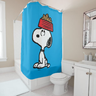 Cortina De Ducha Cacahuetes   Snoopy Balanceando Su Plato De Perro