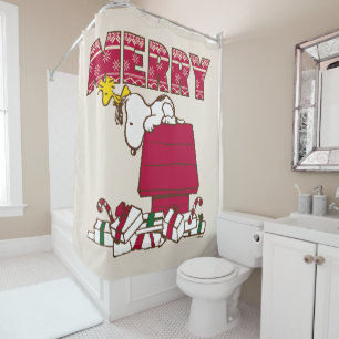 Cortina De Ducha Cacahuetes   Snoopy & Woodstock Merry Ugly Sweater
