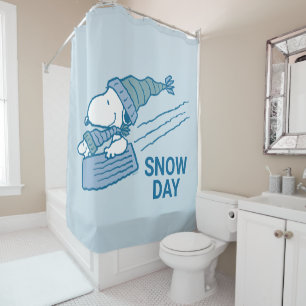 Cortina De Ducha Cacahuetes   Snoopy & Woodstock Sledding