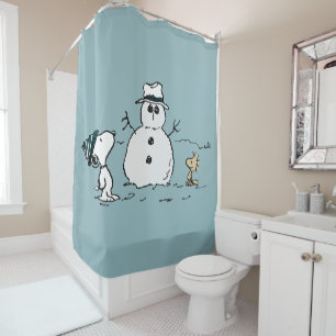 Cortina De Ducha Cacahuetes   Snoopy y Woodstock construyen un muñe