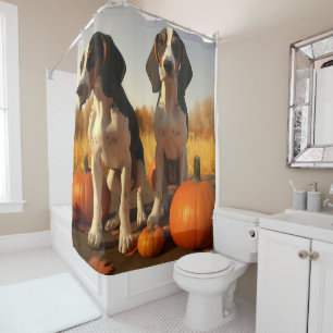 Cortina De Ducha Cachorro Treeing Walker Coonhound Calabaza de Otoñ
