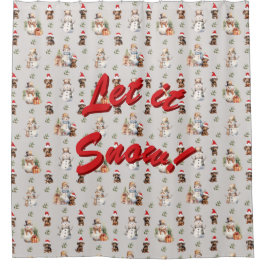 Cortina De Ducha Cachorros de Dachshund: Santa Hats, Holly y hombre