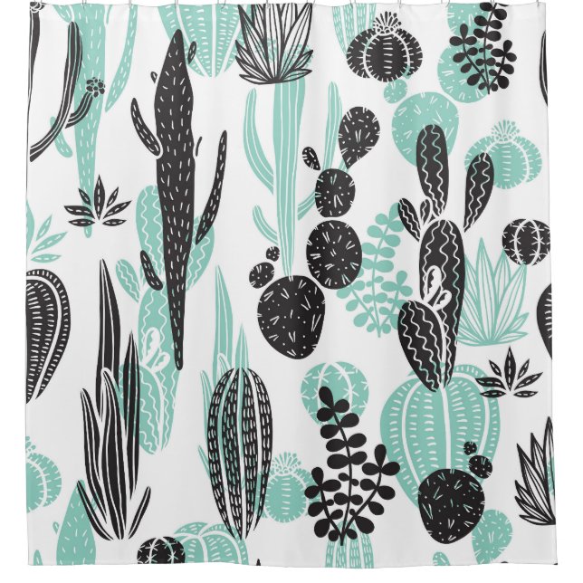 Cortina De Ducha Cacti de mano dibujada: Doodle Seamless (Anverso)