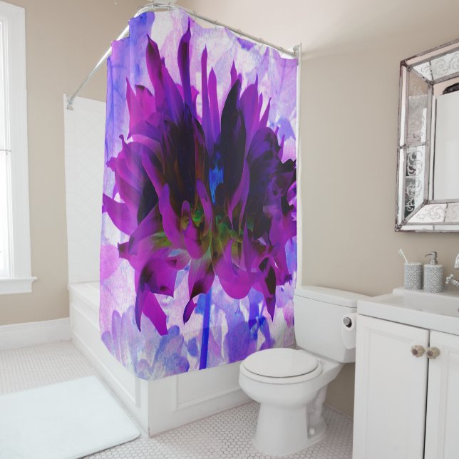 Cortina De Ducha Cactus Dahlia morado y negro asombroso (In situ)