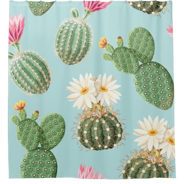 Cortina De Ducha Cactus, flores rosas: decoración luminosa (Anverso)