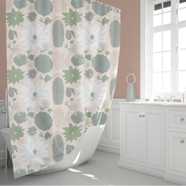 Cortina De Ducha Cactus Succulum Grey Light Rubor Floral (Cactus Succulent gray Green Light Blush Floral Shower Curtain from Studio Posies.)