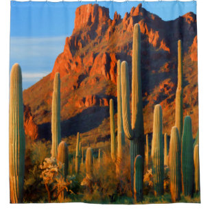 Cortina De Ducha Cactus y montañas del Saguaro del desierto de