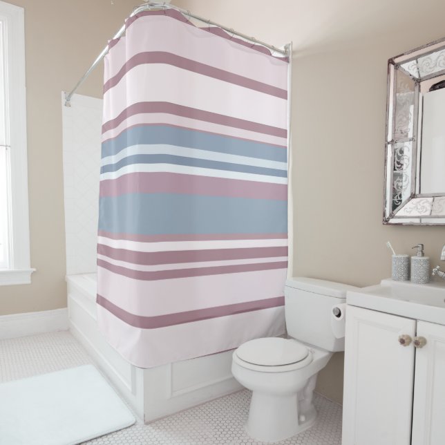 Cortina De Ducha Cadet Grey and Desaturated Rose Stripes (In situ)