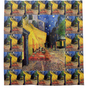 Cortina De Ducha Cafe Terrace de noche por Vincent van Gogh