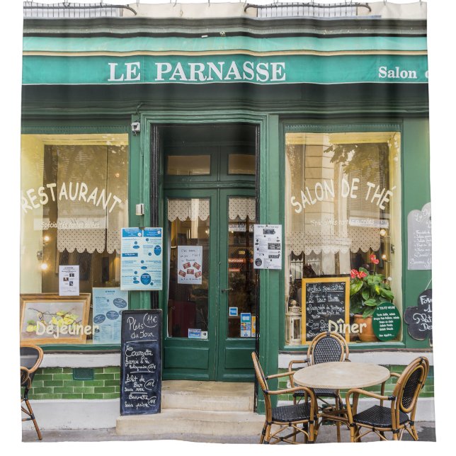 Cortina De Ducha Cafés franceses: La acogedora escena de Versalles. (Anverso)