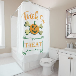 Cortina De Ducha Calabaza de Halloween con truco o tratar cruces
