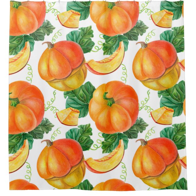 Cortina De Ducha Calabaza naranja sobre fondo blanco. Patata sin fo (Anverso)