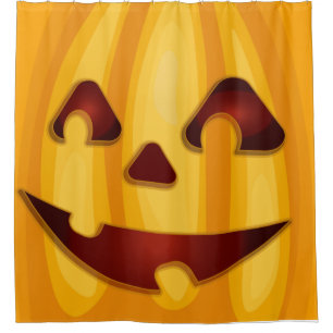 Cortina De Ducha Calabaza tallada sonriendo diseño de Halloween