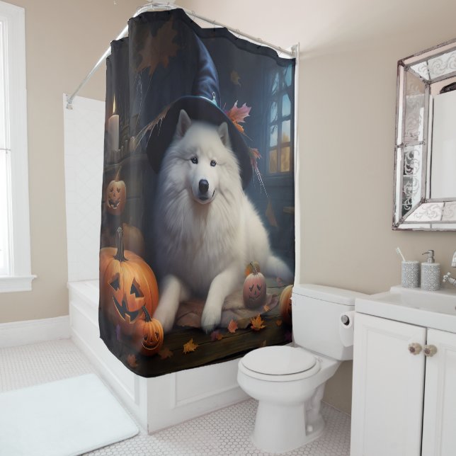 Cortina De Ducha Calabazas Samoyedo Halloween Asustadizas (In situ)