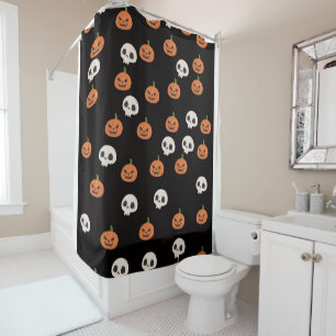Cortina De Ducha Calabazas y calaveras de Halloween