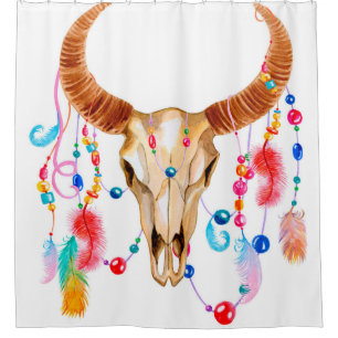 Cortina De Ducha Calavera acuarela aislada en blanco