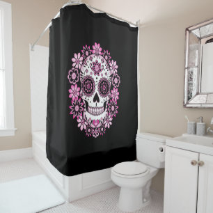 Cortina De Ducha Calavera de azúcar rosa
