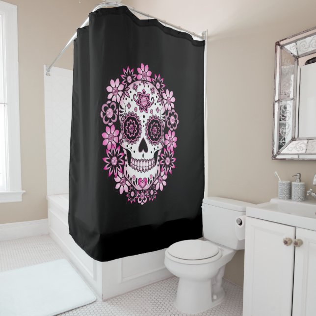 Cortina De Ducha Calavera de azúcar rosa (In situ)