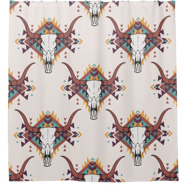 Cortina De Ducha Calavera de toros tribales: Boho Seamless (Anverso)