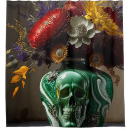 Cortina De Ducha Calavera y flores
