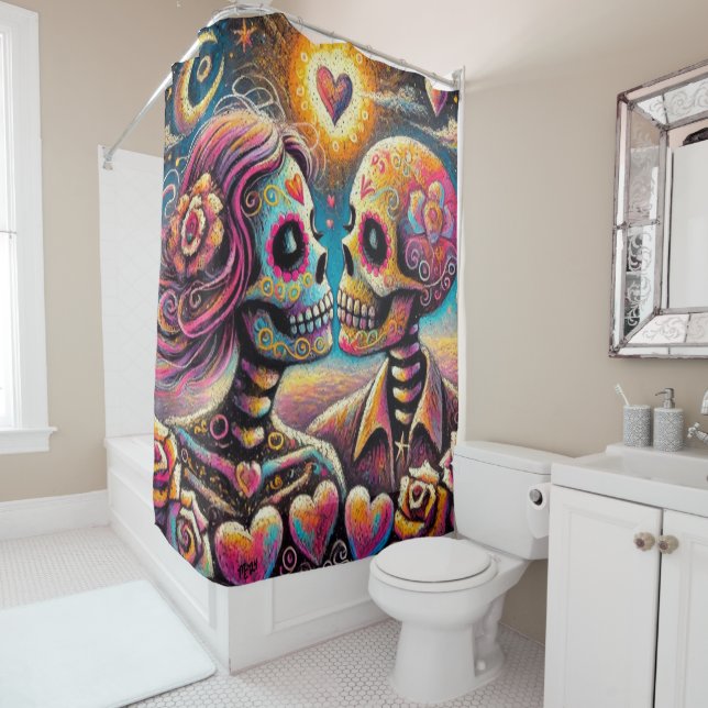 Cortina De Ducha Calaveras azucareras enamoradas Impresionista Chal (In situ)