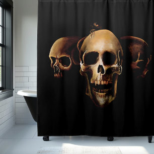 Cortina De Ducha Calaveras Góticas Oscuras Humanas Trío Negro Criat