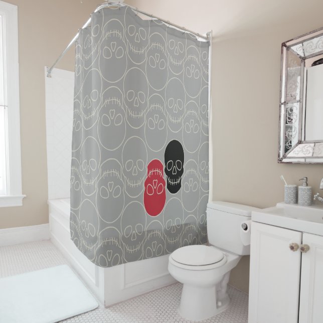 Cortina De Ducha Calaveras - Gris fantasma y blanco óseo (In situ)