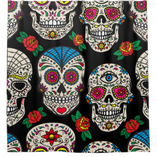 Cortina De Ducha Calaveras y Rosas mexicanos: Diseño de época