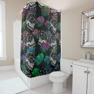 Cortina De Ducha Calaveras y Rosas oscuros   Funky Glam Ombre Grung