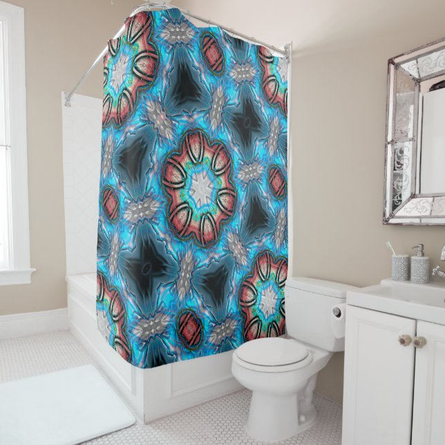 Cortina De Ducha Calidoscopio cian y plata con pintado áspero (In situ)