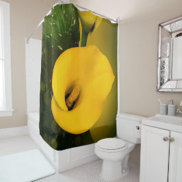 Cortina De Ducha Calla Lily Bright Yellow Leaves Bokeh