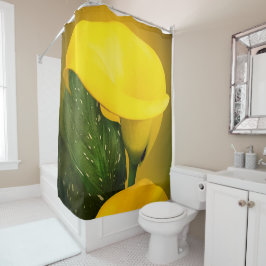Cortina De Ducha Calla Lily Bright Yellow Leaves Bokeh