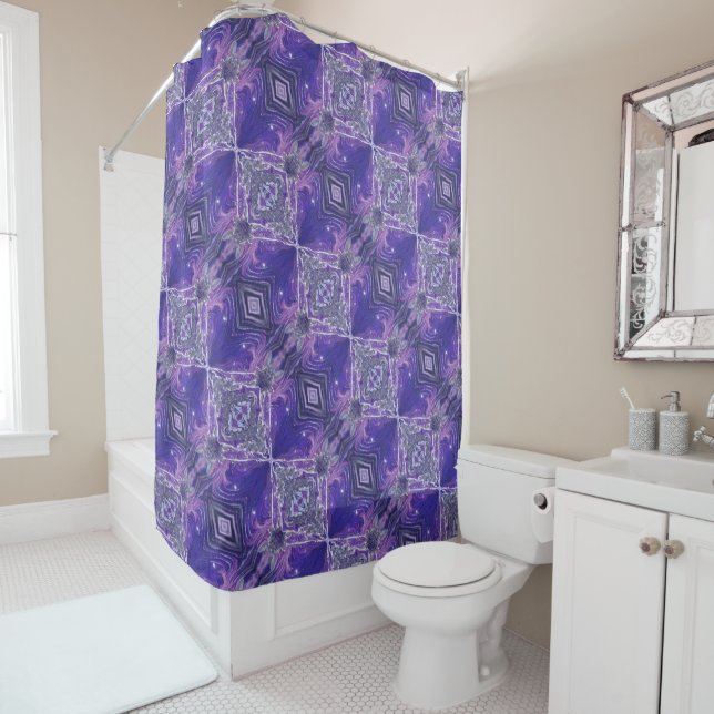 Cortina De Ducha Calm Acrylic Pour Inspired Shower Curtain (In situ)