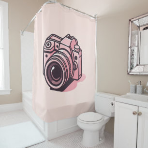 Cortina De Ducha Cámara réflex digital personalizada de moda rosa F