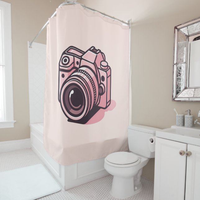 Cortina De Ducha Cámara réflex digital personalizada de moda rosa F (In situ)