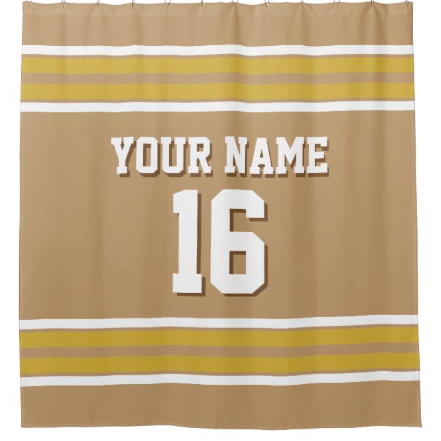 Cortina De Ducha Camel Tan Gold White Stripes Sports Jersey (Anverso)